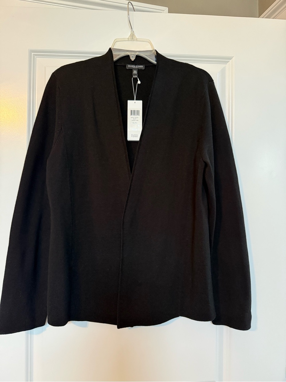 Eileen Fisher Black Open-Front Women's Cardigan. Silk/Cotton. PL